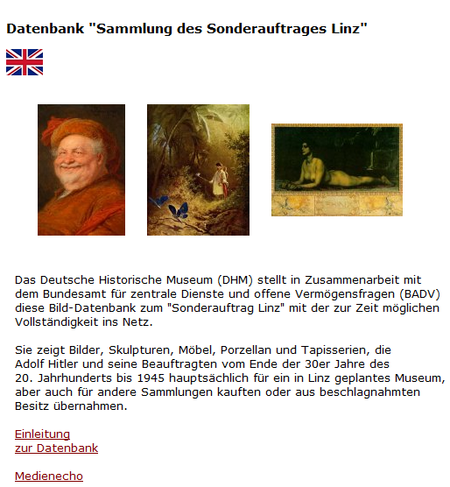 Datenbank "Sammlung des Sonderauftrages Linz". Sbírky pro muzeum Adolfa Hitlera v Linci - on-line databáze