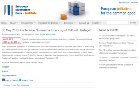 Inovative Financing of Cultural Heritage - pozvánka na konferenci