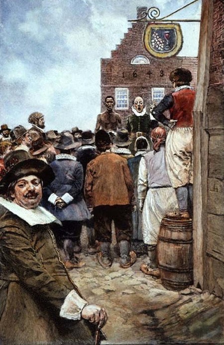 Obraz Howarda Pyla dražby otroků v Novém Amsterdamu (dnešní New York) 
© wikimedia commons