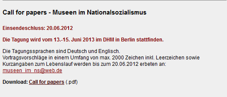 Call for papers - Museen im Nationalsozialismus - Muzea v období Nacionálního socialismu (Nacismu)